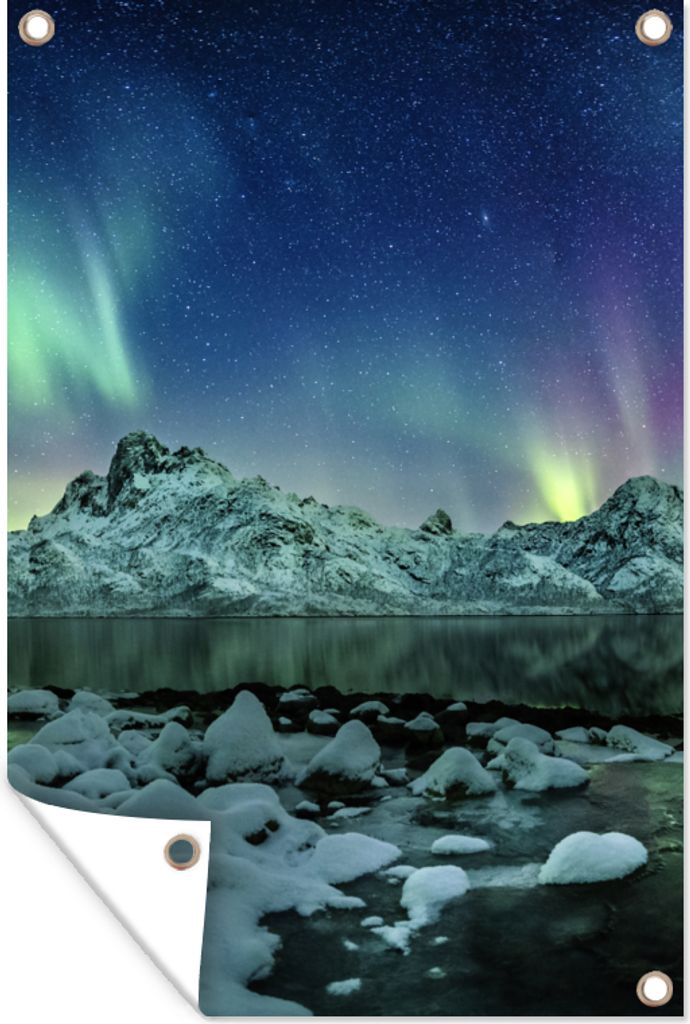 MuchoWow 60x90 cm Outdoor-Poster Gartendeko Sichtschutz Garten Poster für den Garten Meer - Eis - Nordlicht - Winter - Natur
