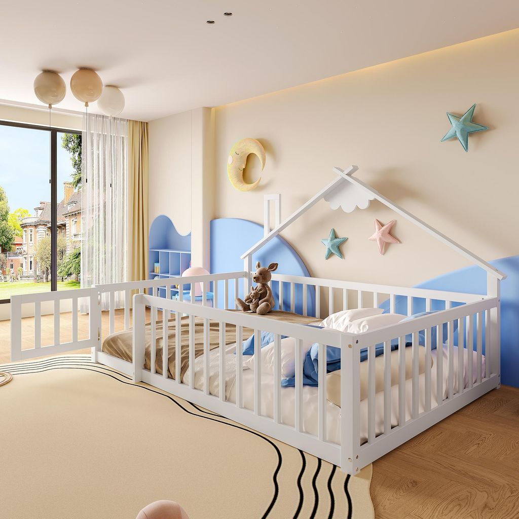 Merax Lit d'enfant 140x190 cm, Lit plat avec barre de Image du produit 