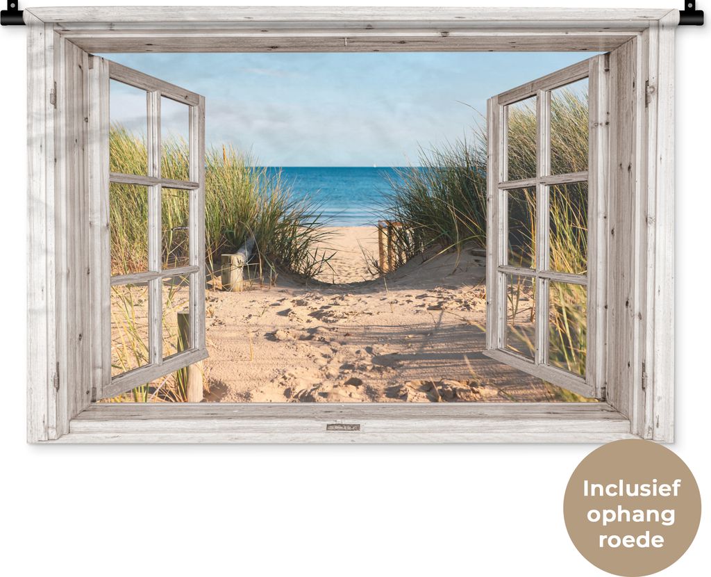 MuchoWow Wandteppich Wandbehang Durchblick - Strand - Meer - Dünen - Sand - Wasser - Hochgras 90x60 cm Tapisserie Dekoration Wandtuch - Wandskul...