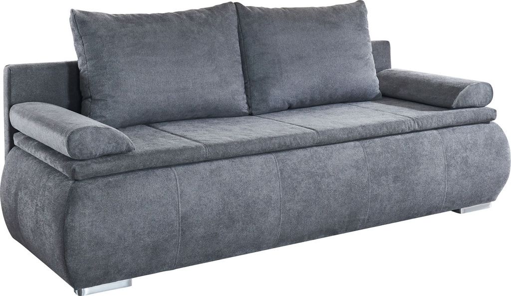Schlafsofa Lenon Stoff grau Sitz Federkern Liegefläche mit Topper