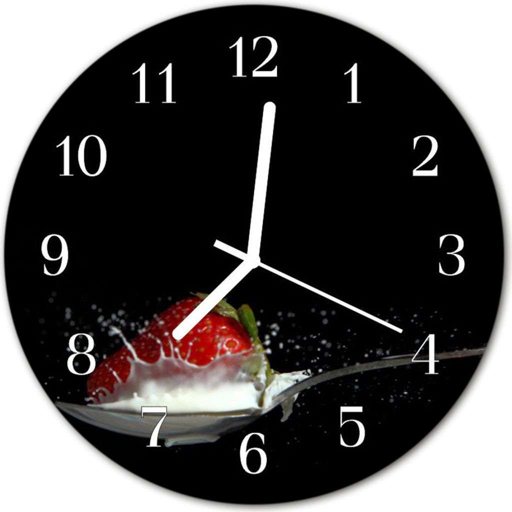 Glasuhr Wanduhr Küchenuhr Echt-Glas 30fi cm Erdbeere schwarz rot