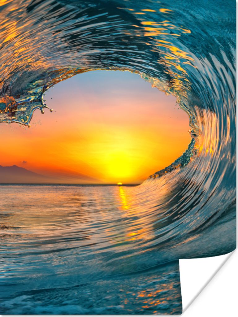 MuchoWow Poster Sonnenuntergang - Wasser - Welle - Orange 60x80 cm - Schlafzimmer Dekoration