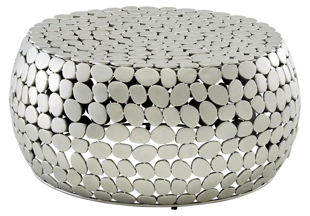 Design Couchtisch rund 66 cm aus Metall in Silber - Handgefertigter Aluminium Wohnzimmertisch