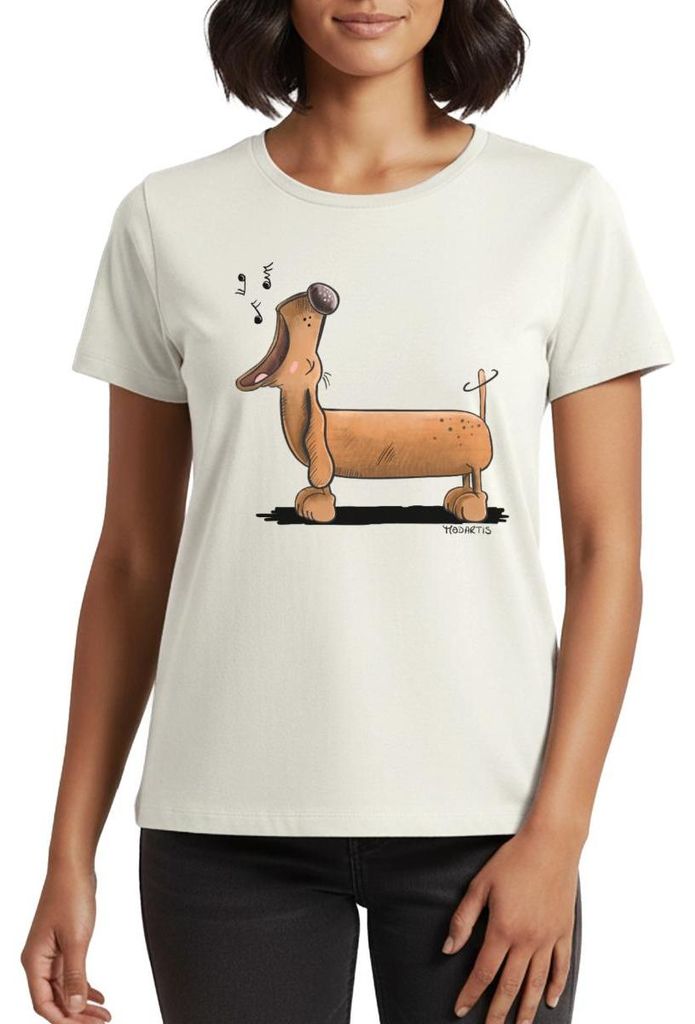 Spreadshirt Jaulender Dackel Comic Dachshund Frauen Premium T-Shirt, 5XL, Naturweiß
