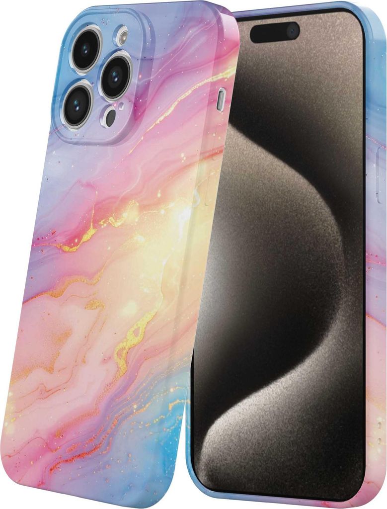 Smartphonica Handyhülle passend für iPhone 15 Pro Max mit Regenbogen Glitzer Marmor Print - Flexible Softcase TPU - Backcover Case Regenbogen Gli...