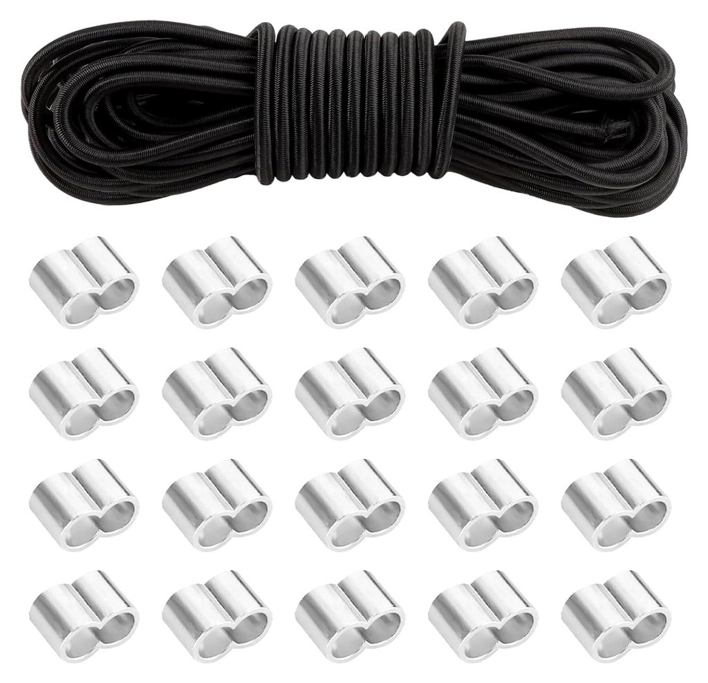 Gummiseil, 8 mm x 10 m Expanderseil mit 20 Klemmen, Schwarze Elastische Gummikordel für Anhängerplanen, Camping, Segelplanen
