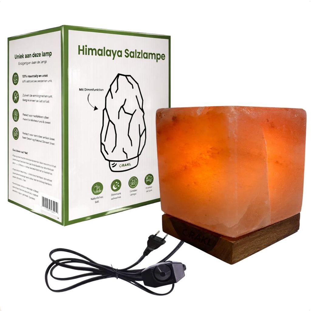 Dimmbare Salzlampe Cube – 2–4 kg und ca. 18 cm – Nachtlampe Produktbild 