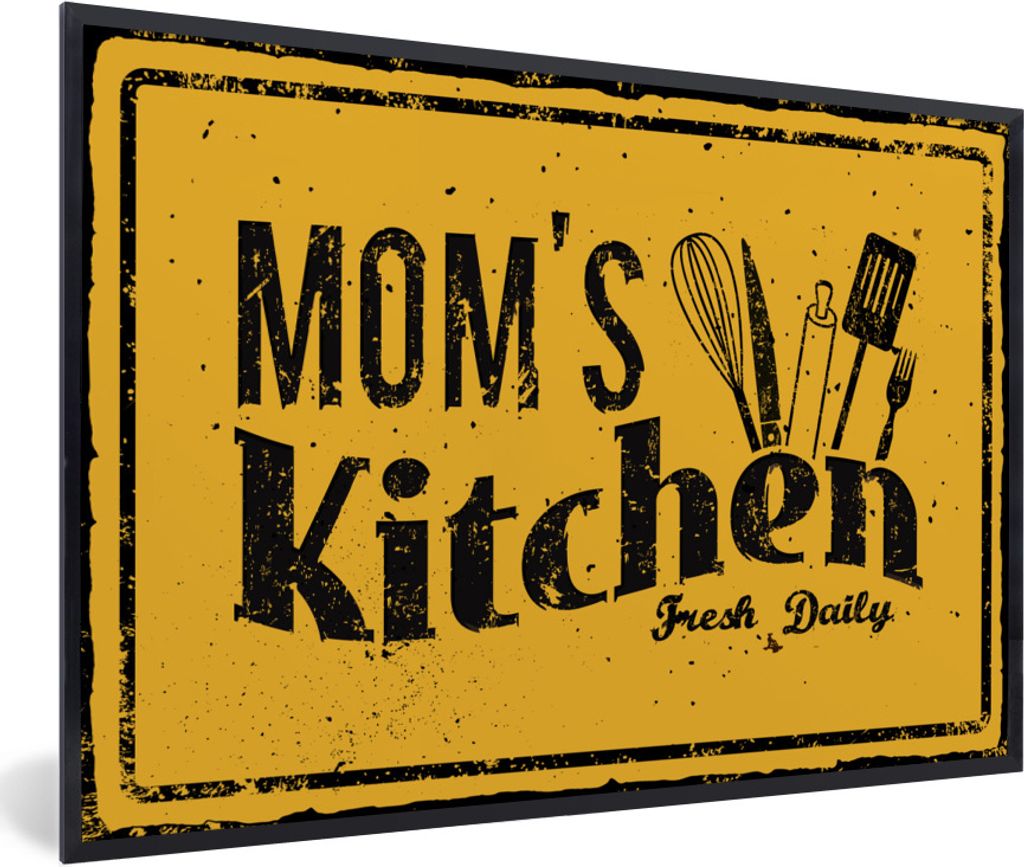 MuchoWow Gerahmtes Poster Küche - Mama - Vintage 30x20 cm - Poster mit Schwarzem Bilderrahmen Wandposter Rahmen Foto Bilder - Kunstdruck - Bild-...