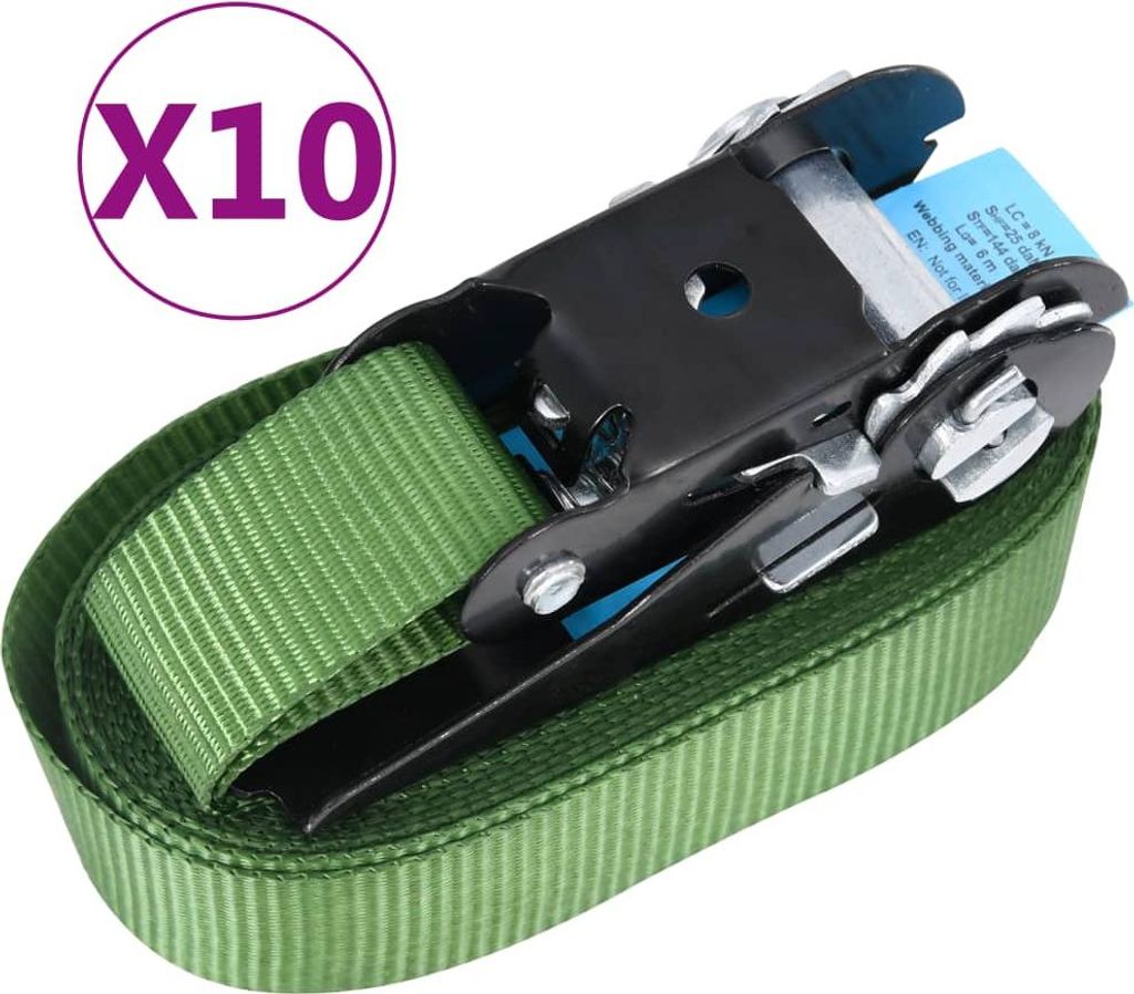 vidaXL Ratschen-Spanngurte 10 Stk. 800 daN 6 m Grün