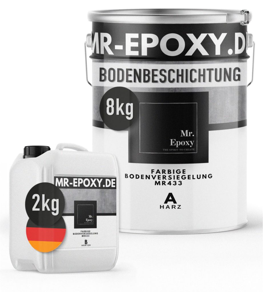 Mr. Epoxy Epoxidharz Bodenbeschichtung (10 kg, RAL 9016 Verkehrsweiß) - 2K Betonfarbe für Garagen, Keller & Werkstatt Boden - Flüssigkunststoff ...