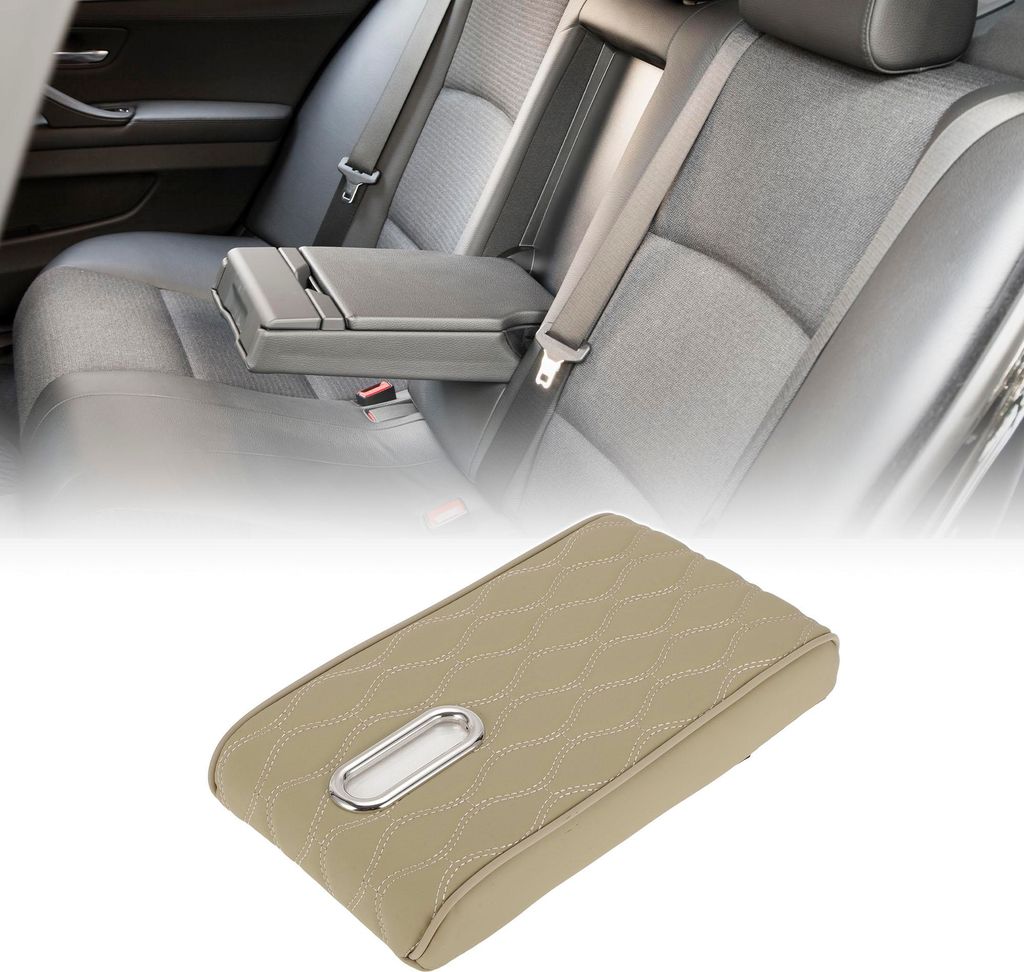 Center Console Kissen Pad 12.59"x6.69" Center Console Abdeckung Armlehne Sitzbox Abdeckung Kunstleder Beige