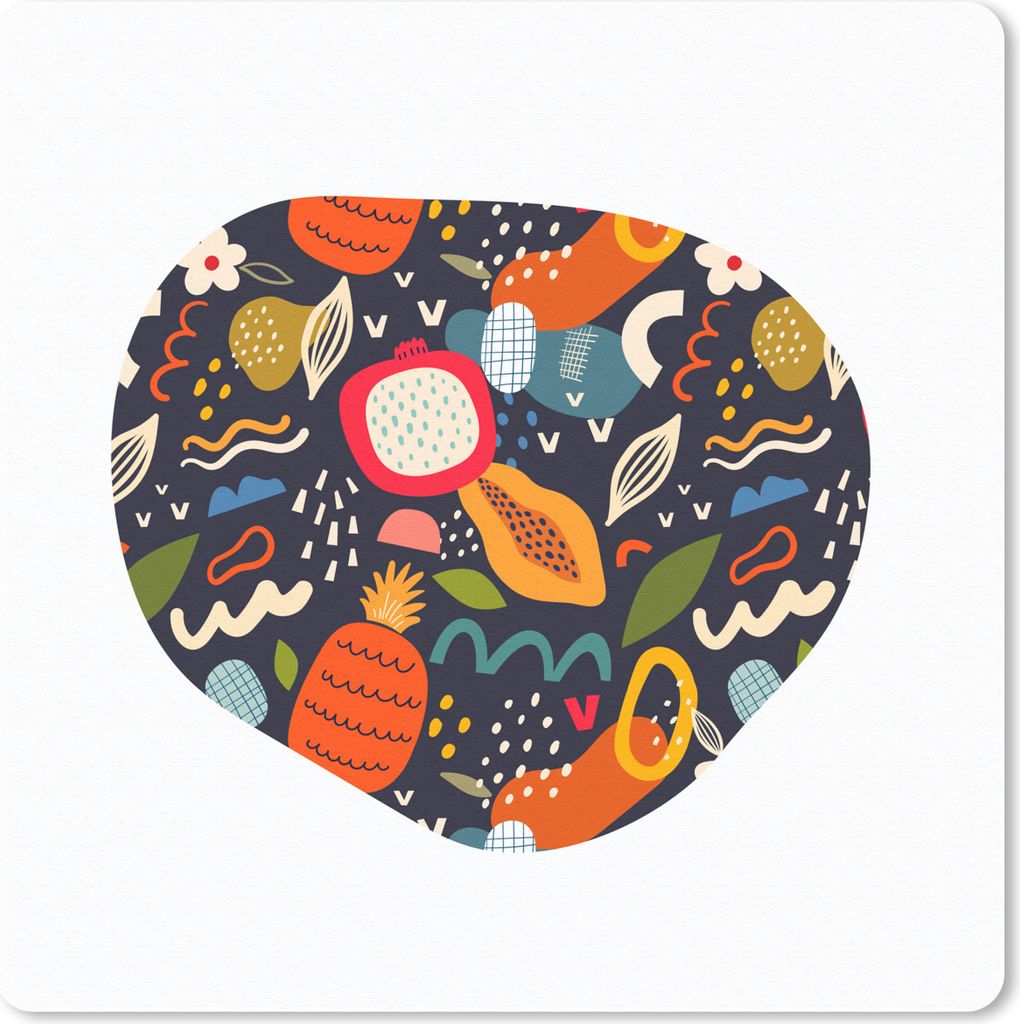 MuchoWow Mauspad Mousepad Collage - Obst - Abstrakt - Blau - Ananas 30x30 cm - Mousepads - Maus Mat - Pad - Mausunterlage - Gaming