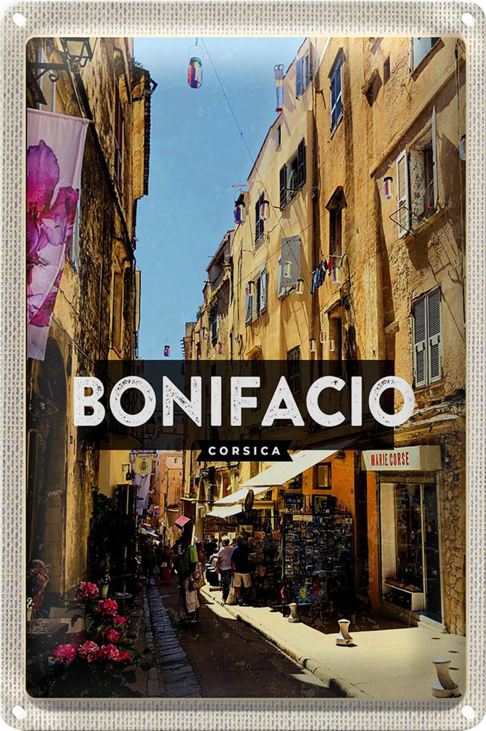 Blechschild Reise 40x30cm Bonifacio Corsica Insel Korsika Stadt
