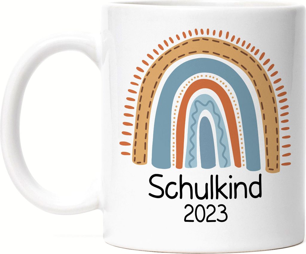 Schulkind 2023 Tasse Einschulungsgeschenk Grundschule 1. Klasse Schulstart Wasserfarben Regenbogen