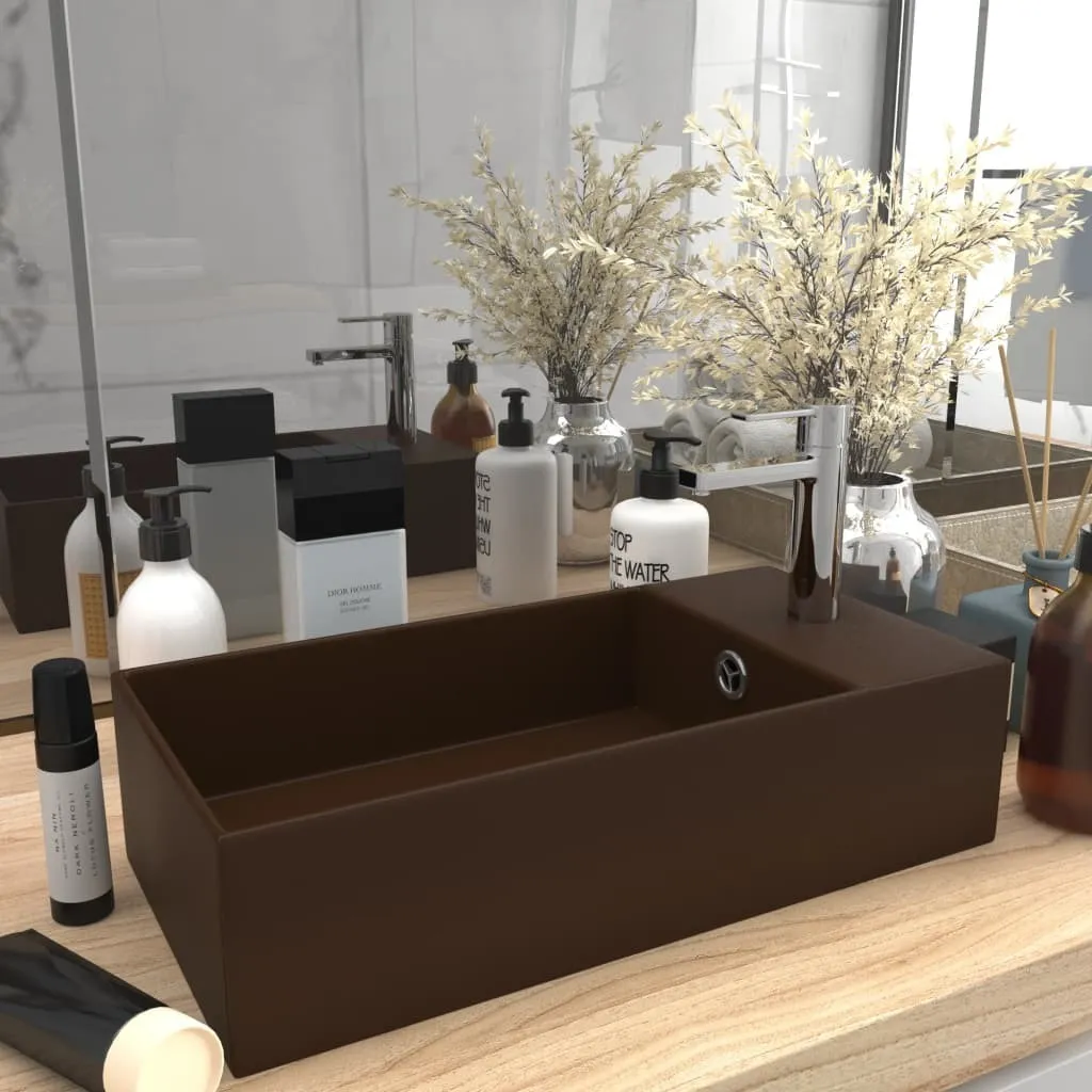 Lavello Bagno Marrone Scuro in Ceramica The Living Store con Overflow