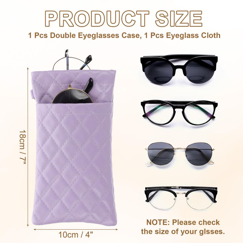 Doppel Brillenetui, Leder Weiche Brillenetuis Tragbare Sonnenbrillen Tasche Organizer mit Trageriemen fš¹r Damen Herren Brillenorganisation, Lila
