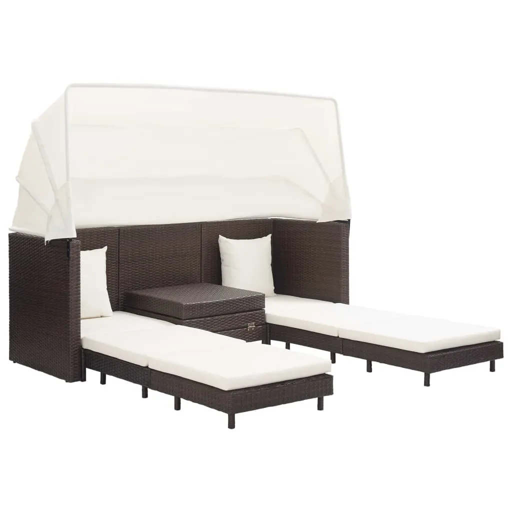 vidaXL Canapé-lit extensible 3 places avec toit en résine tressée marron
