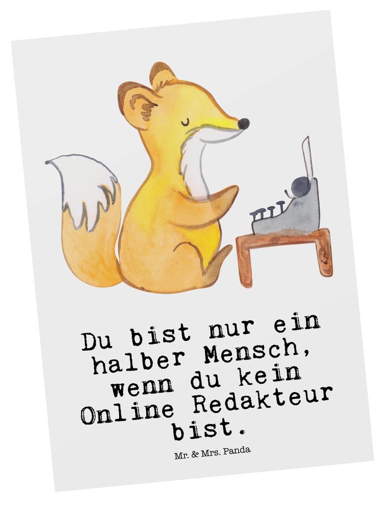 Mr. & Mrs. Panda Ansichtskarte Online Redakteur Herz - Weiß - Geschenk, bildkarte, Postkarte, Ansichtskarten, Postkarten, Grußkarte