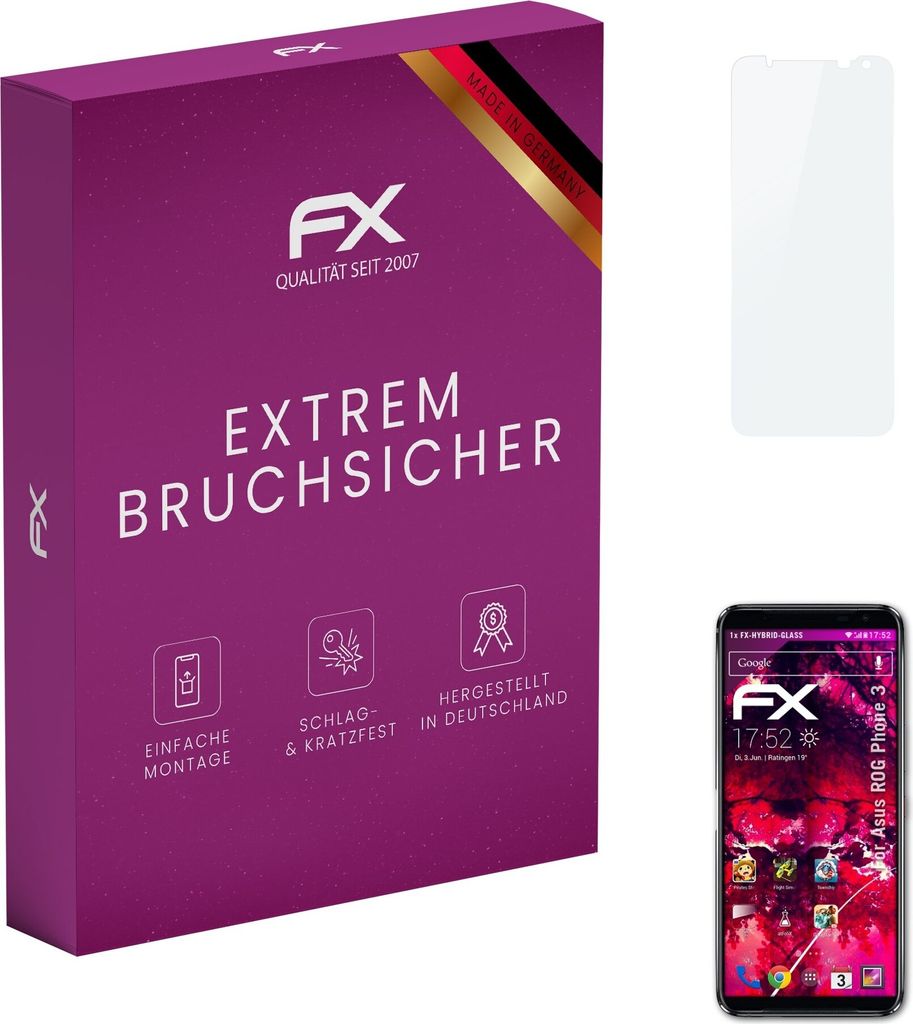 atFoliX FX-Hybrid-Glass Displayfolie kompatibel mit Asus ROG Phone 3 Glasfolie