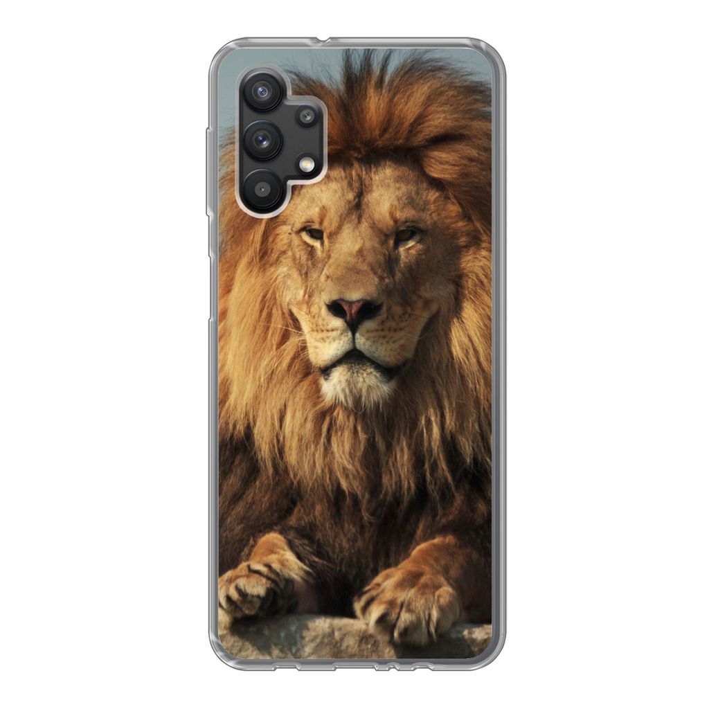 MuchoWow Handyhülle Schutzhülle Hülle für Samsung Galaxy A32 5G Löwe - Felsen - Porträt Silikon Softcase Handy Hülle - Softcase