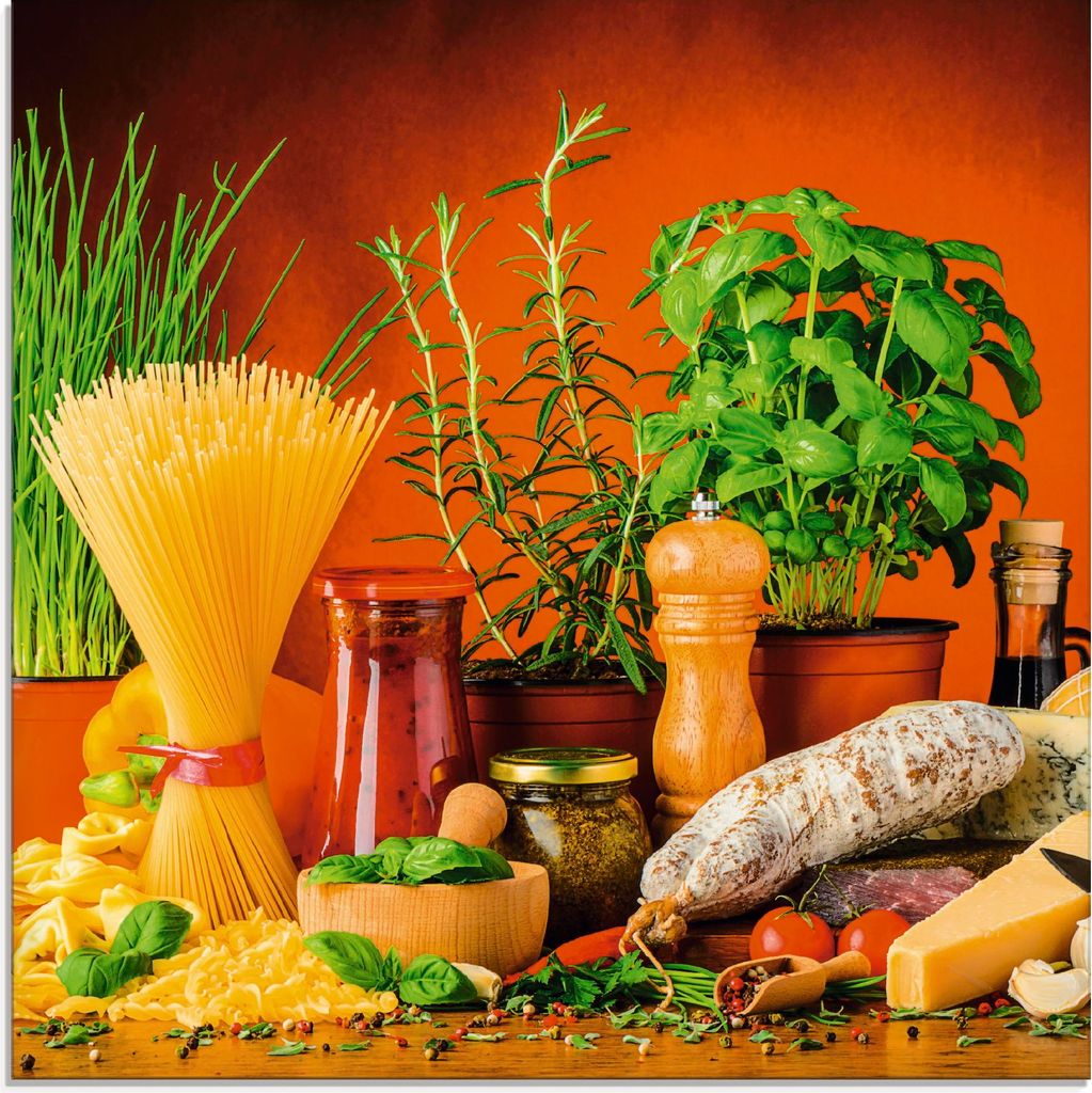 ARTland Glasbild Mediterranes und italienisches Essen Größe: 20x20 cm