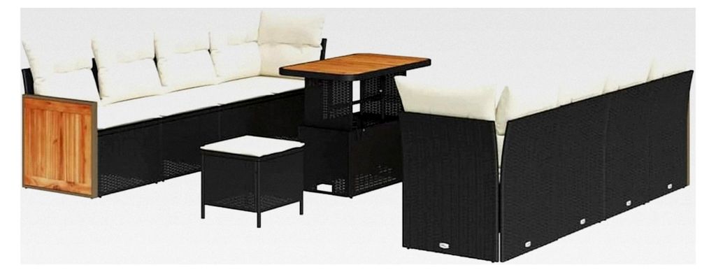 4-teiliges Outdoor-Sofa Set mit cremefarbenen Kissen - Schwarz, Rechteckig, für Garten und Terrasse