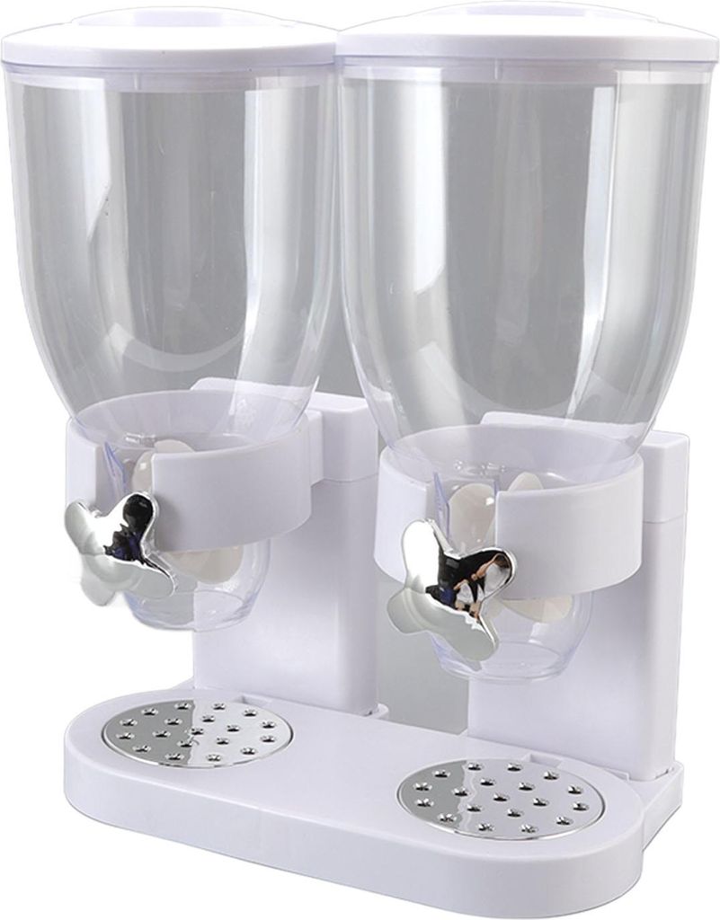 Cerealienspender ABS Dual Containers Luftdicht Twist Betrieb Trockenfutter Spender für Küche Weiß