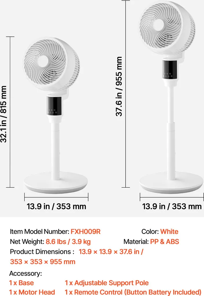Ventilateur sur pied oscillant avec télécommande et minuterie programmable