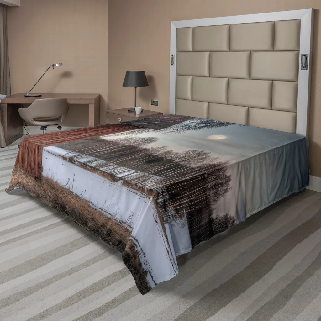 Drap Plat Décoratif Motif Paysage de Nature pour Grand Lit Double