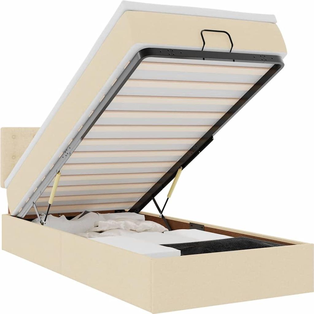 vidaXL Ottoman-Bett mit Matratze & LEDs Creme 100x200 cm Stoff