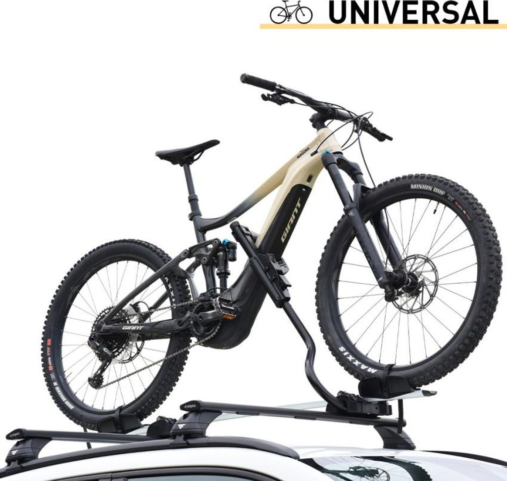 Universeller Fahrradträger aus Stahl mit Diebstahlsicherung für Autodachträger Pesio