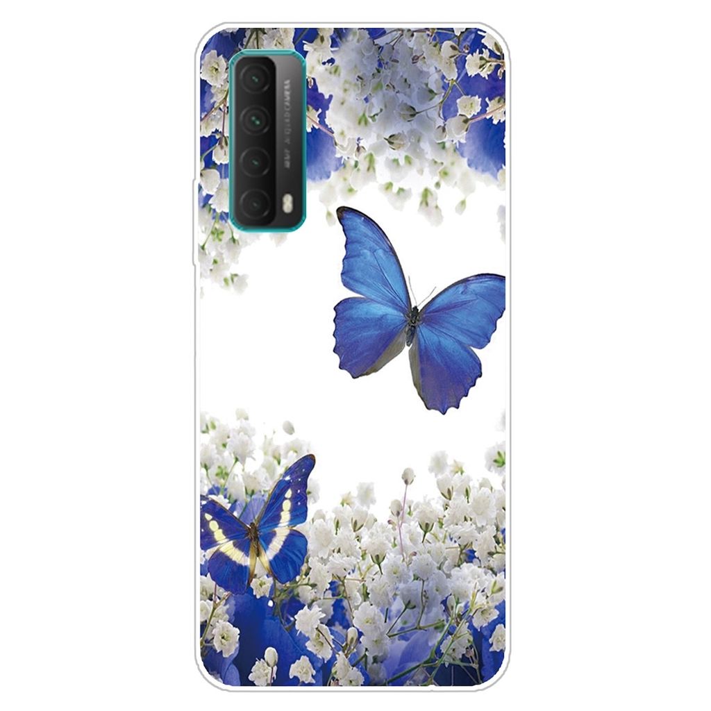 Für Huawei P Smart 2021 Silikon TPU Motiv Butterfly Blau Handy Hülle Transparent