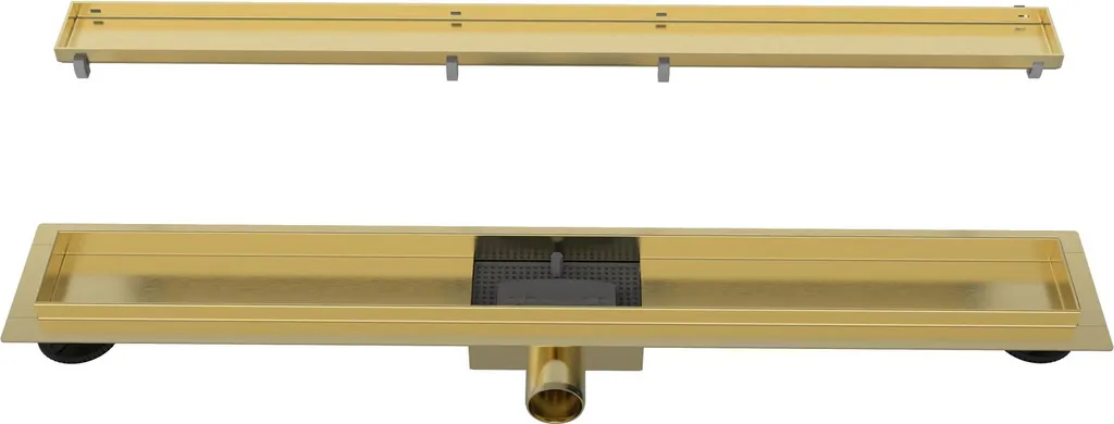 Caniveau de douche 80 cm or mat pour évacuation rapide et design chic