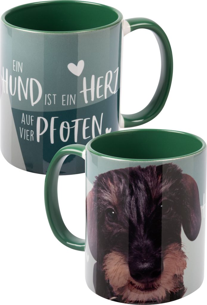 Hunde Tasse - Dackel - Ein Hund ist ein Herz auf vier Pfoten Kaffeetasse Becher Kaffeebecher aus Keramik Grün 320 ml