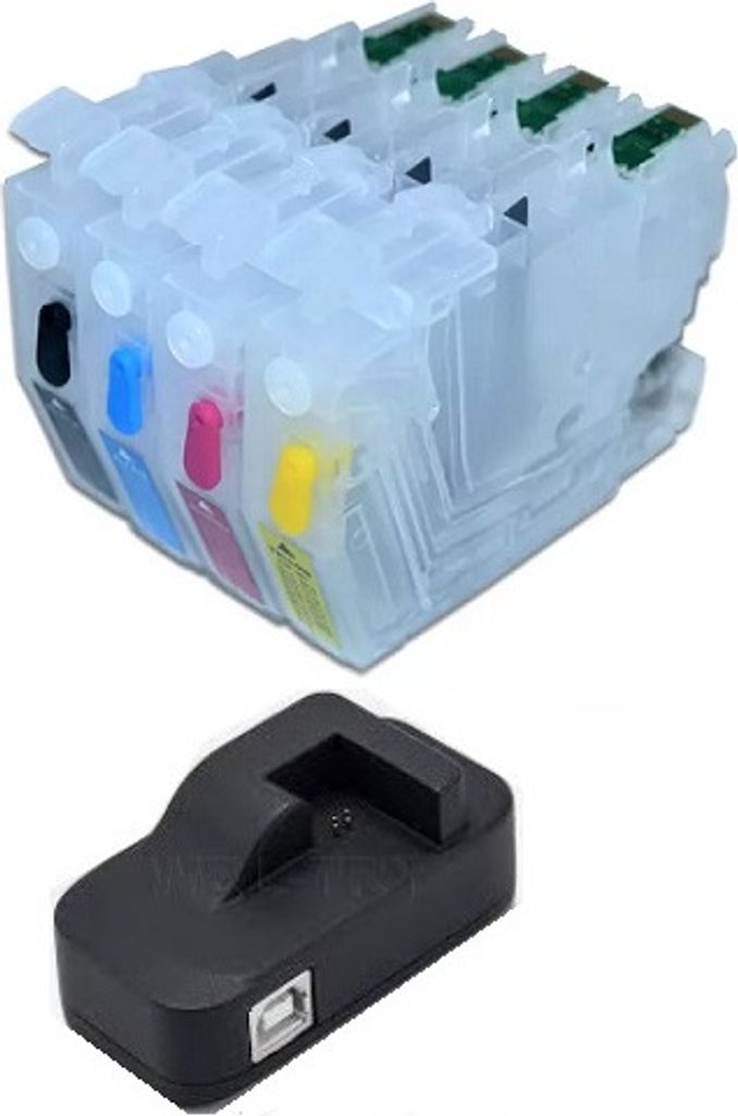 Wiederbefüllbare Tintenpatronen wie Brother LC-3211, LC-3213 black, cyan, magenta, yellow - 4 nachfüllbare Druckerpatronen mit resetbaren Chips +...