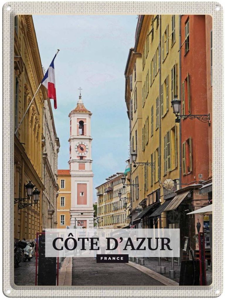 vianmo Blechschild 40x30 cm Côte d'Azur France Reiseziel Bildmotiv Reisemotiv Abenteuer Reisen Urlaub