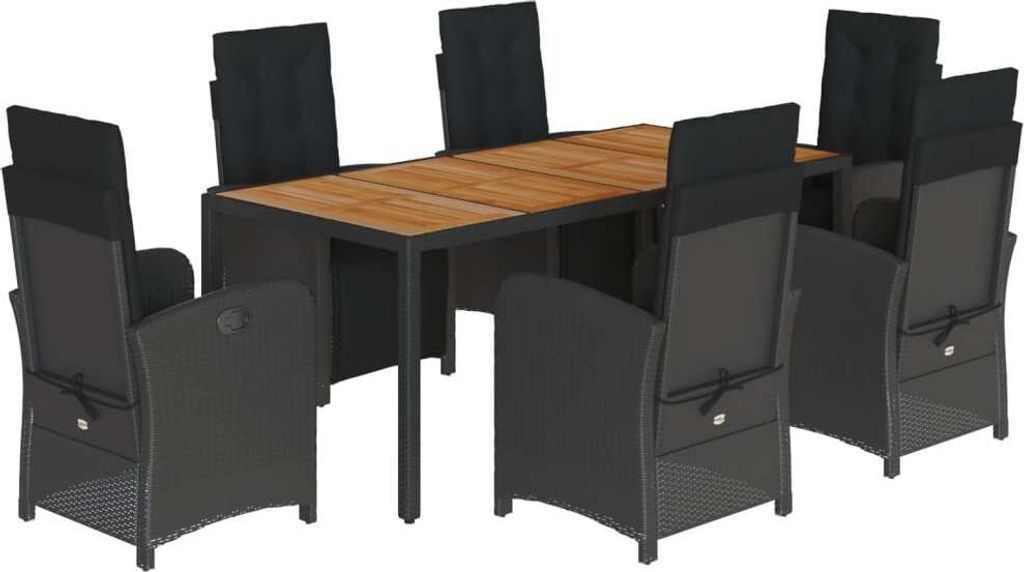 7-tlg. Garten-Essgruppe mit Kissen Schwarz Poly Rattan Produktbild 