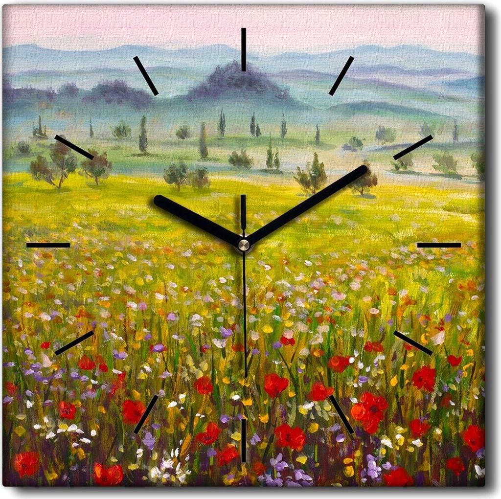 Coloray Uhr auf Leinwand 30x30 cm Wand Uhr Dekoration Wohnzimmer Segeltuch schwarze Hände -Italien Toskana.