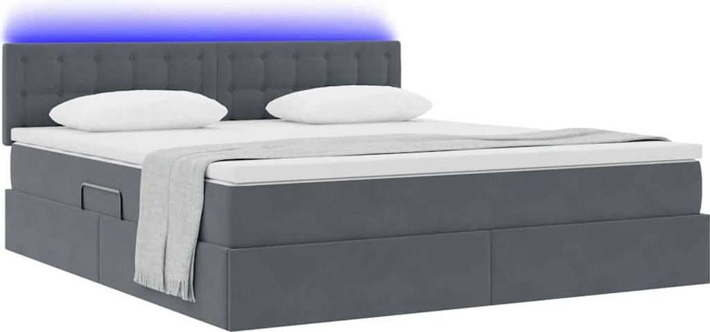 Stabli Bett mit Stauraum und LED Dunkelgrau 160 x 200cm Samt - DE445848 - Klassische BettenJugendbett Tagesbett