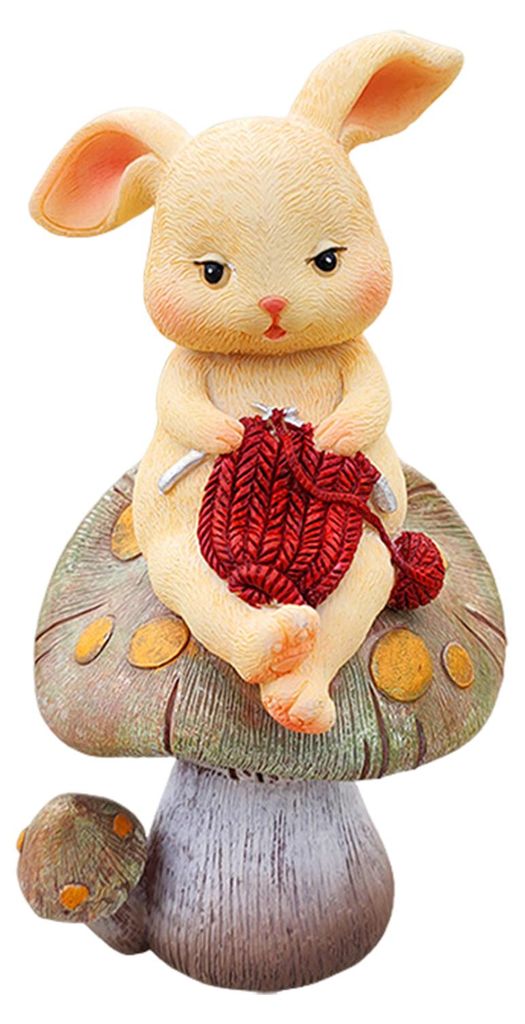 Tierfigur auf Pilz, Gartenfigur aus Kunstharz, lesendes Schwein, strickendes Kaninchen, Ornament für Feengarten, Blumentopf, Balkon, Schreibtisch