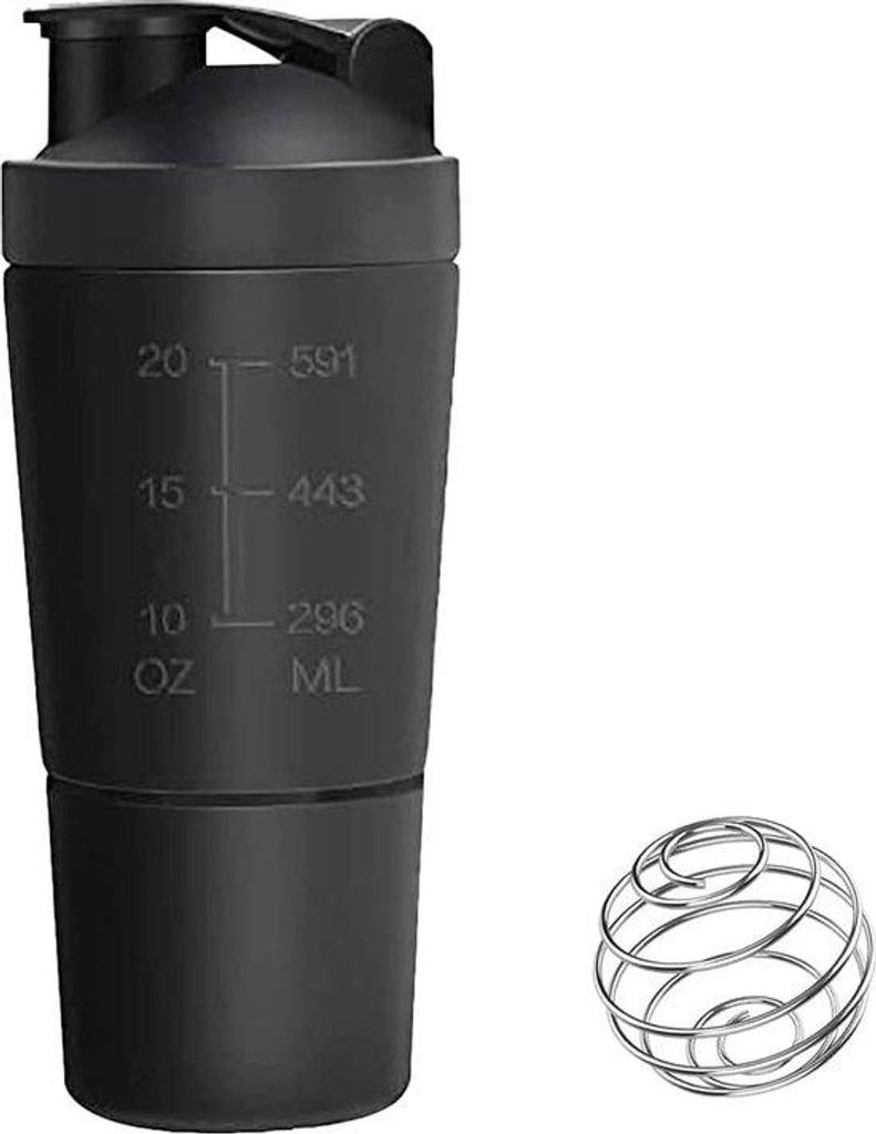 Stahlhydrierprotein-Shaker, 600 ml Fitnessprotein-Shaker + 200 ml Becher, Shaker, Eiweiß-Shaker, Becher mit Ball, für Eiweiß, Diät und Fitness-...