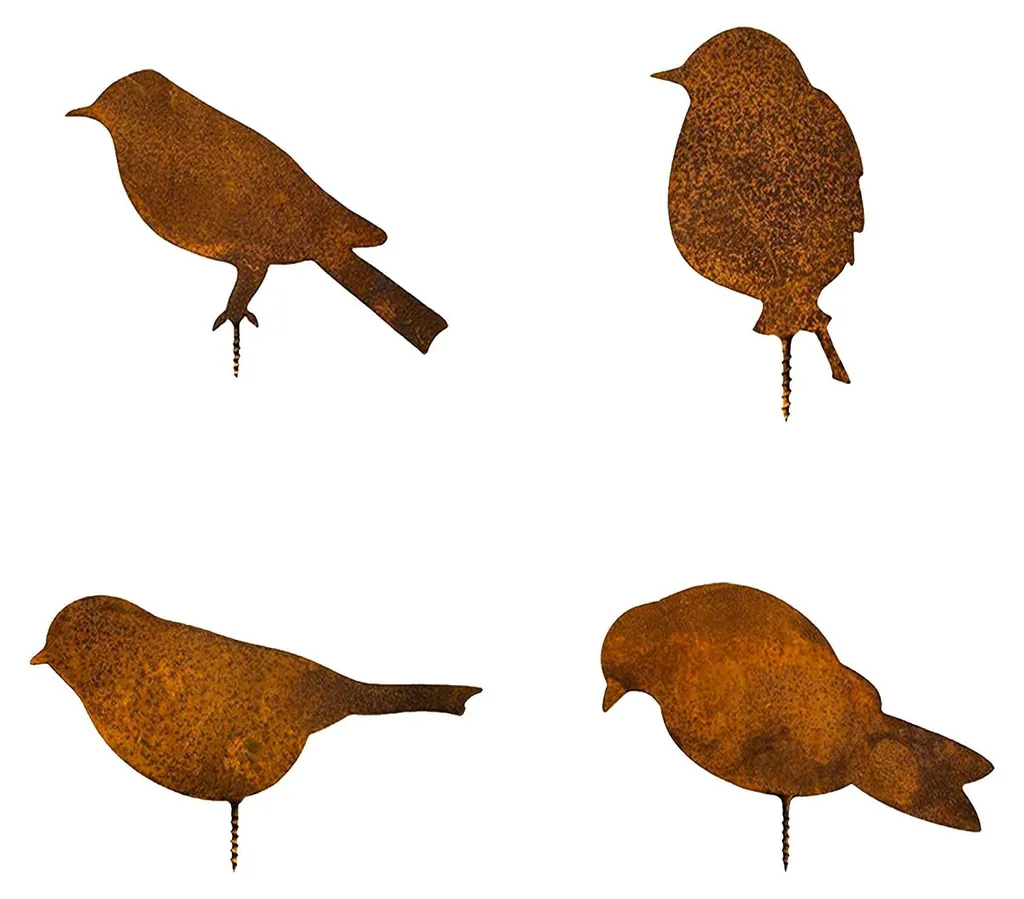 Oiseaux en acier corten décoratifs avec vis de fixation pour extérieur