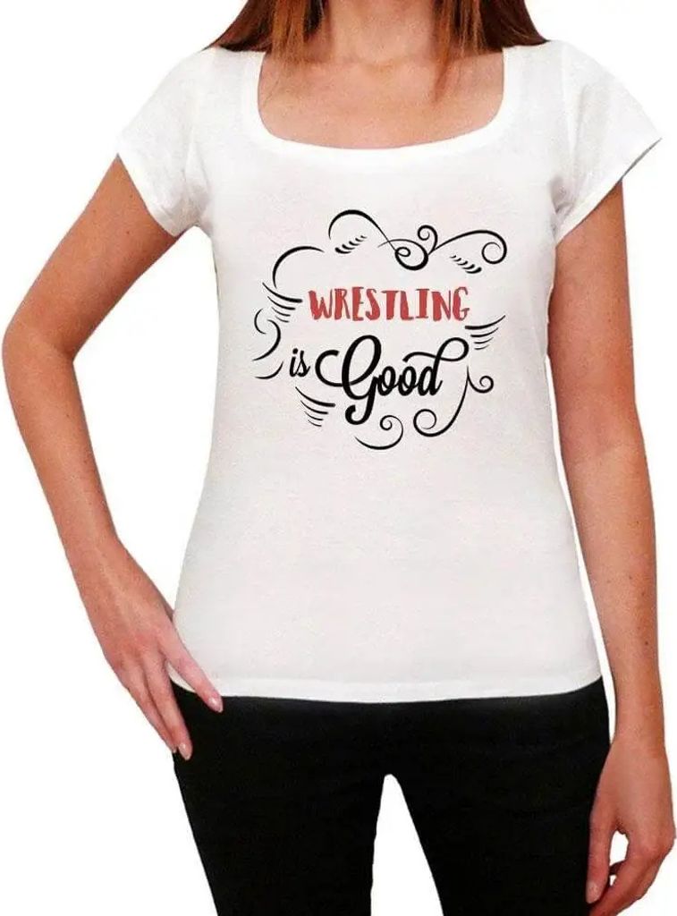 Damen Grafik T-Shirt Wrestling ist gut – Wrestling Is Good – Öko-Verantwortlich Vintage Jahrgang Kurzarm Lustige Druck Geburtstag Geschenk Frau
