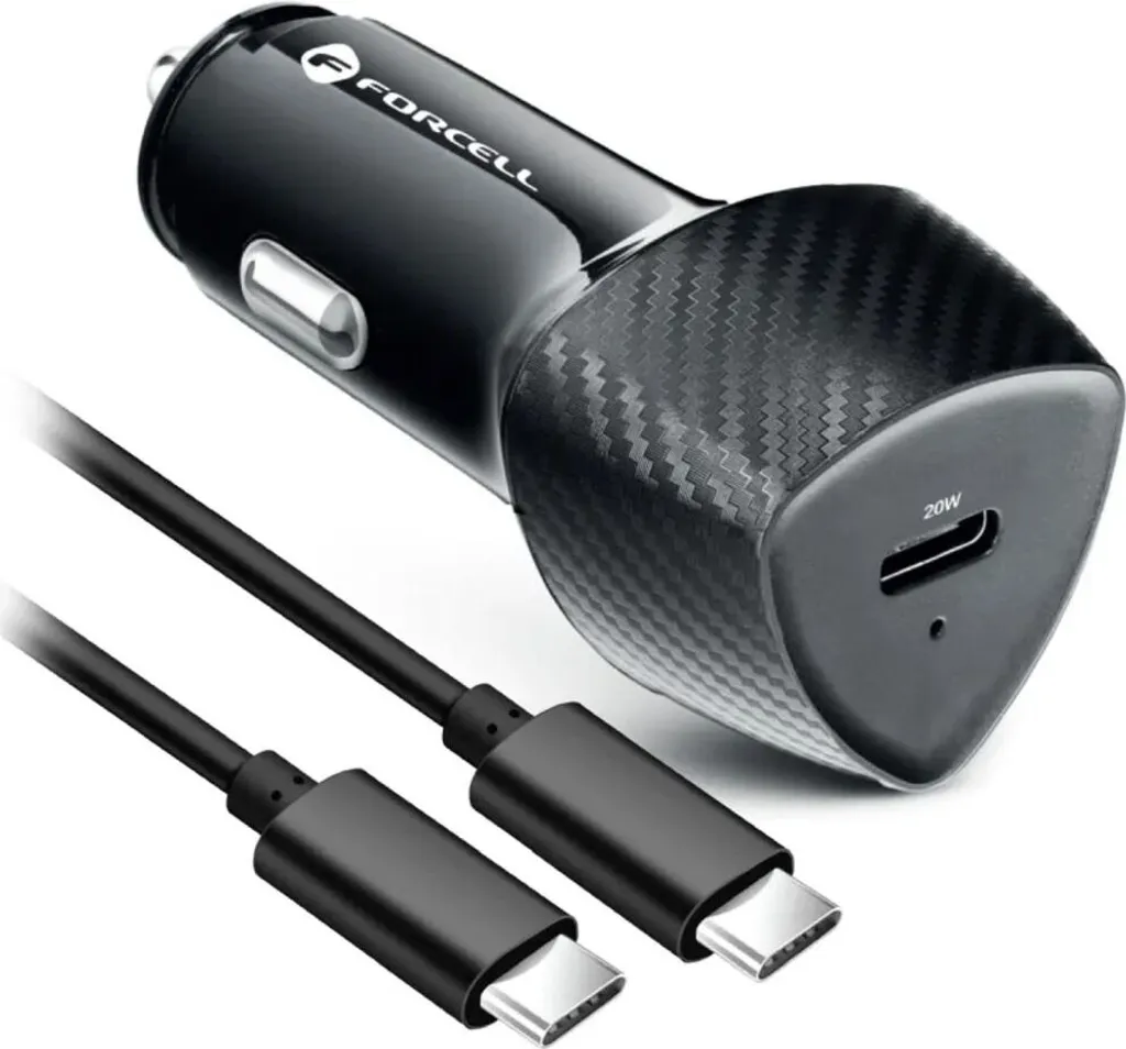 Forcell Carbon CC50-1C Caricatore Auto USB-C 20W + Cavo PD 60W Nero