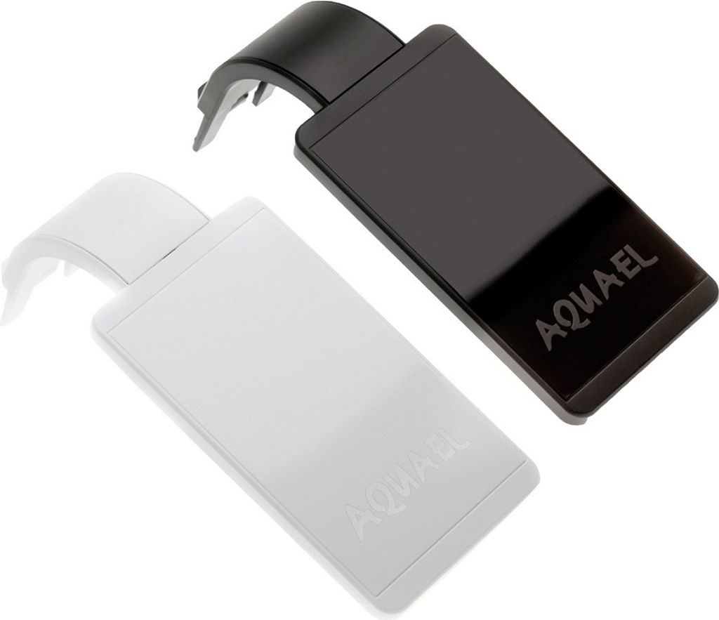 Two aquarium lights, one black and one white, are shown against a white background.