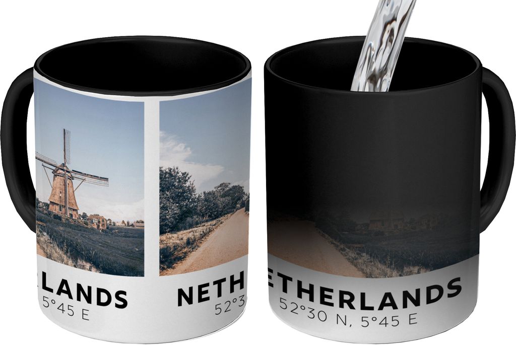 MuchoWow Zauber Tasse Zaubertasse Magic Niederlande - Windmühle - Vintage - Sommer 350 ml Farbwechsel Becher Geschenk Geschenkidee - Magic-Tasse...