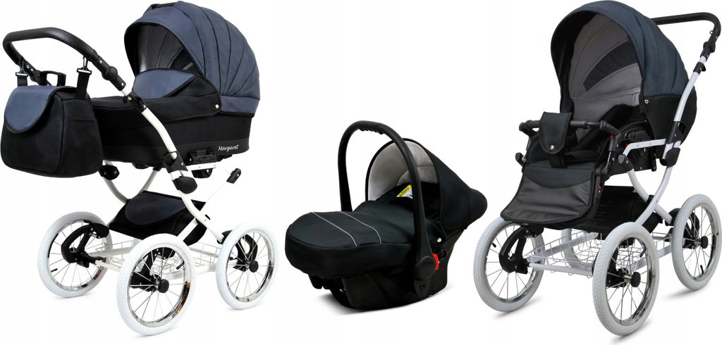 BabyLux Margaret | 3in1 Kinderwagen Set | Black Grey | Kombikinderwagen | Kinderwagenset | Bugg
