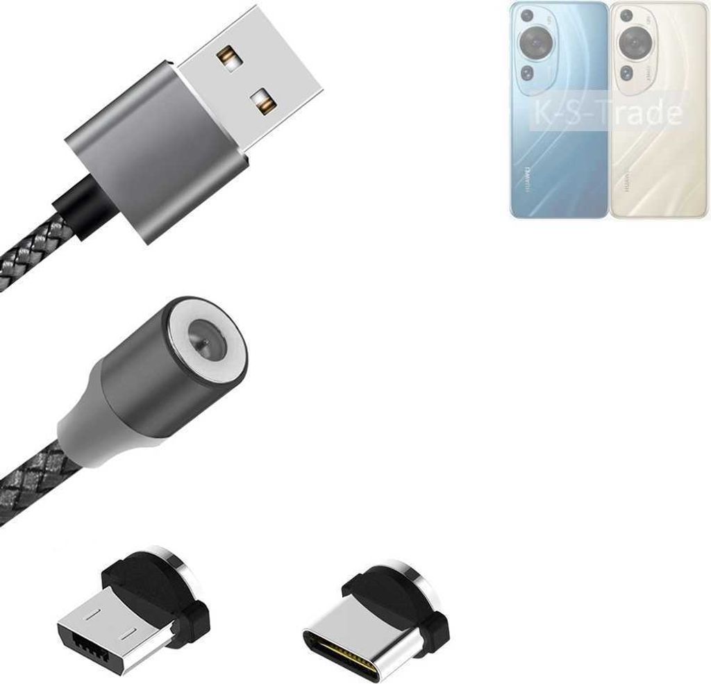 K-S-Trade Hochwertiges Magnet-Lade-kabel Sync-Kabel Daten-Kabel kompatibel mit Huawei P60 Art mit USB-Typ-C-Anschluss und Micro-USB-Anschluss 2A bis