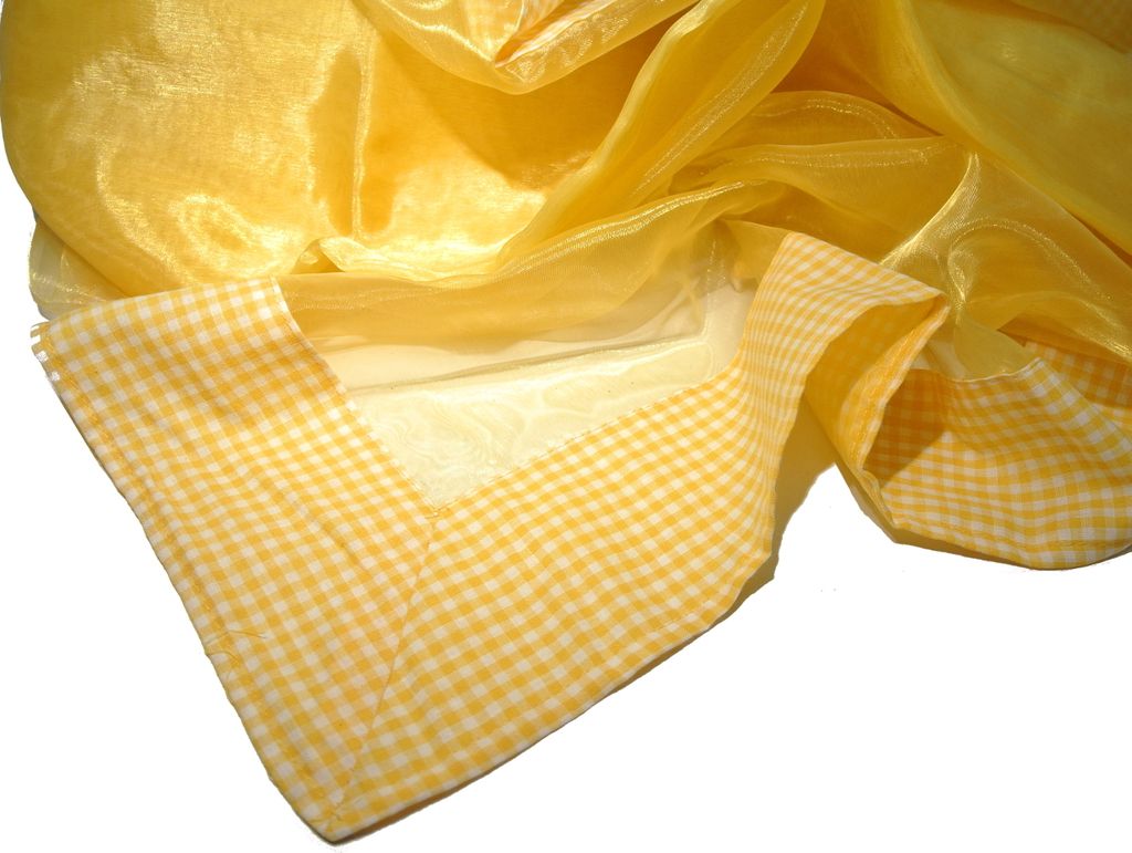 Dekostoff I Chiffonstoff I gelb mit karierter Umrandung I 140 x 220 cm