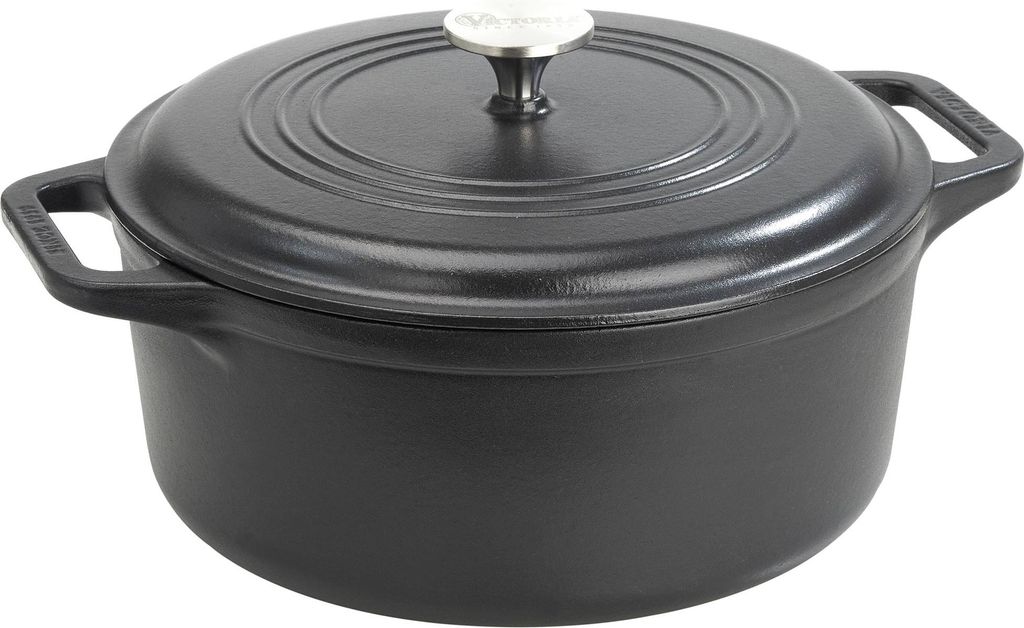 Victoria 32296 Dutch Oven Induktion Gusseisen Emailliert 25cm Topf Brot Backen 3,8L, PTFE Frei Schwarz